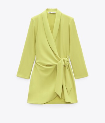 ZARA WOMAN NWT SS22 LIME GREEN PAREO MINI DRESS SIZE XS 2829/483 WRAP FRONT 