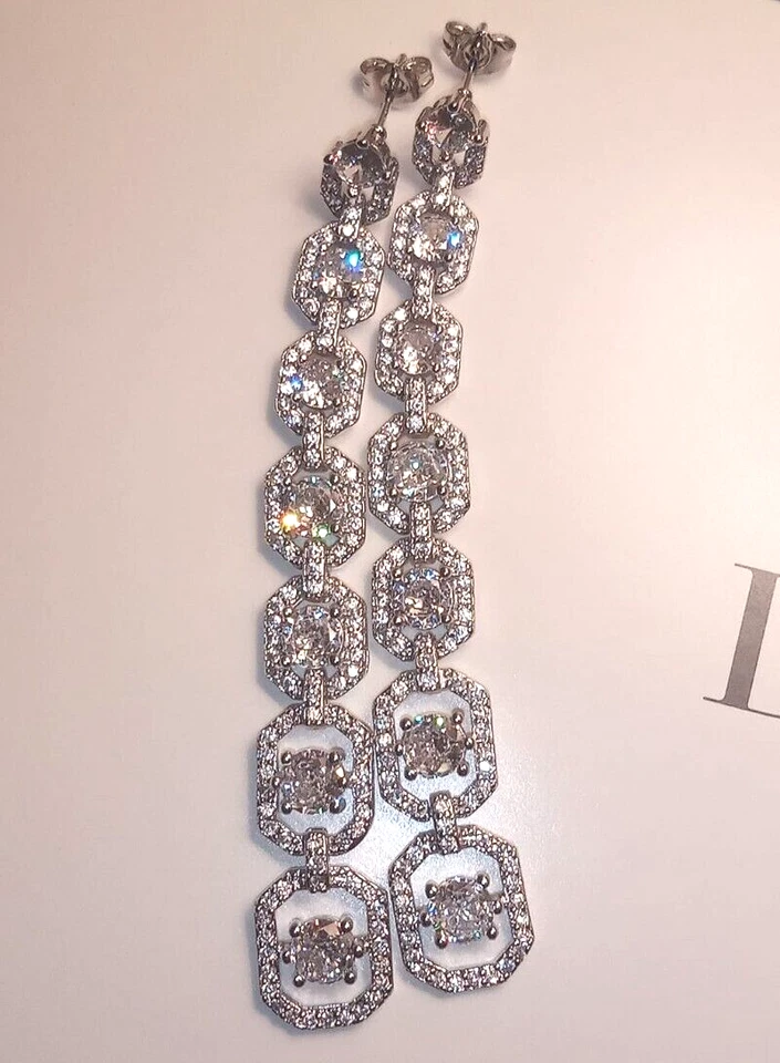 WOW ORECCHINI pendenti Alta Manifattura brillanti zirconi LUSSO ART DECO 🌺 - Immagine 3 di 4