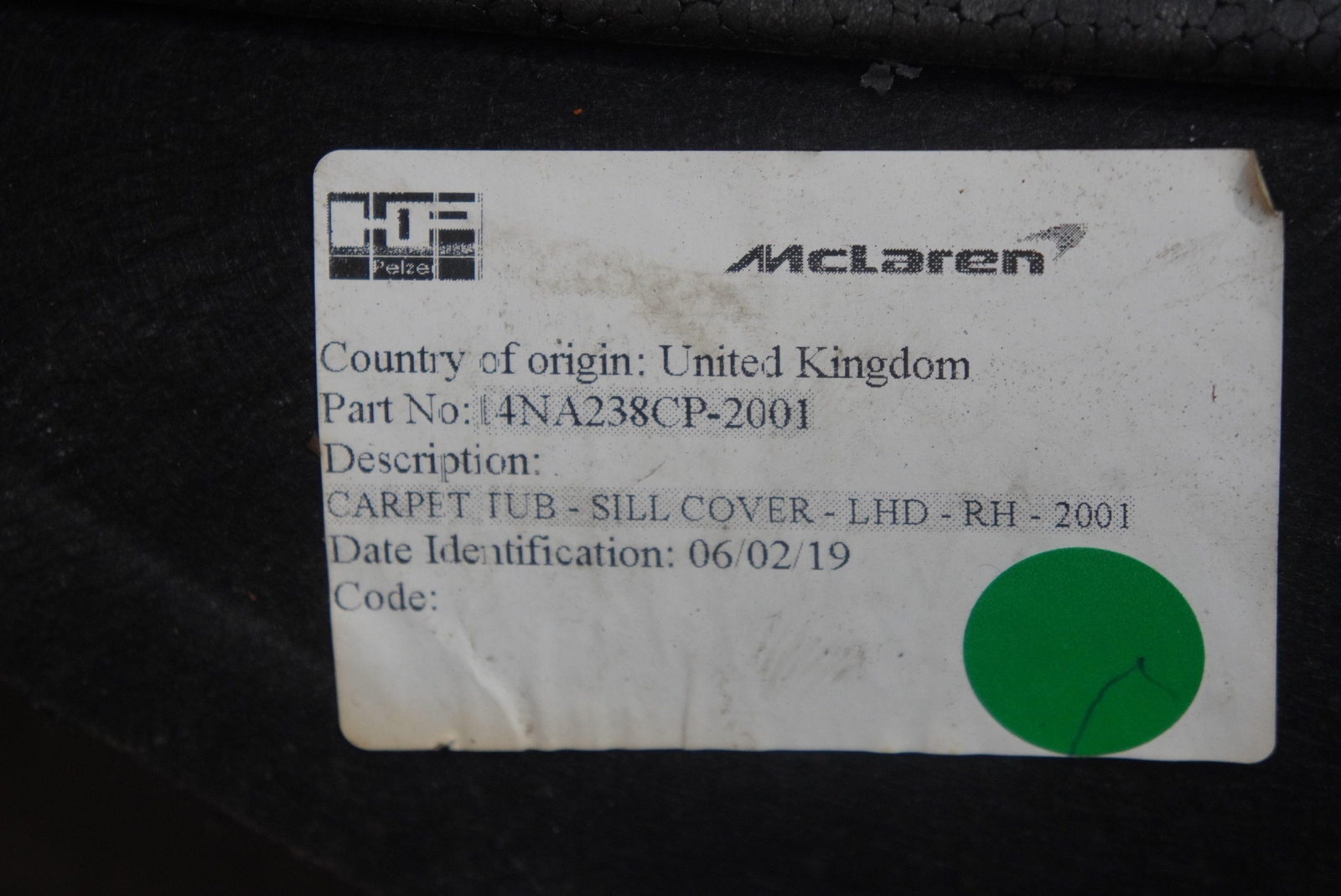 Right Passenger Floor Carpet Rug Mat 14NA238CP McLaren 720S Spider 2020 *Note*