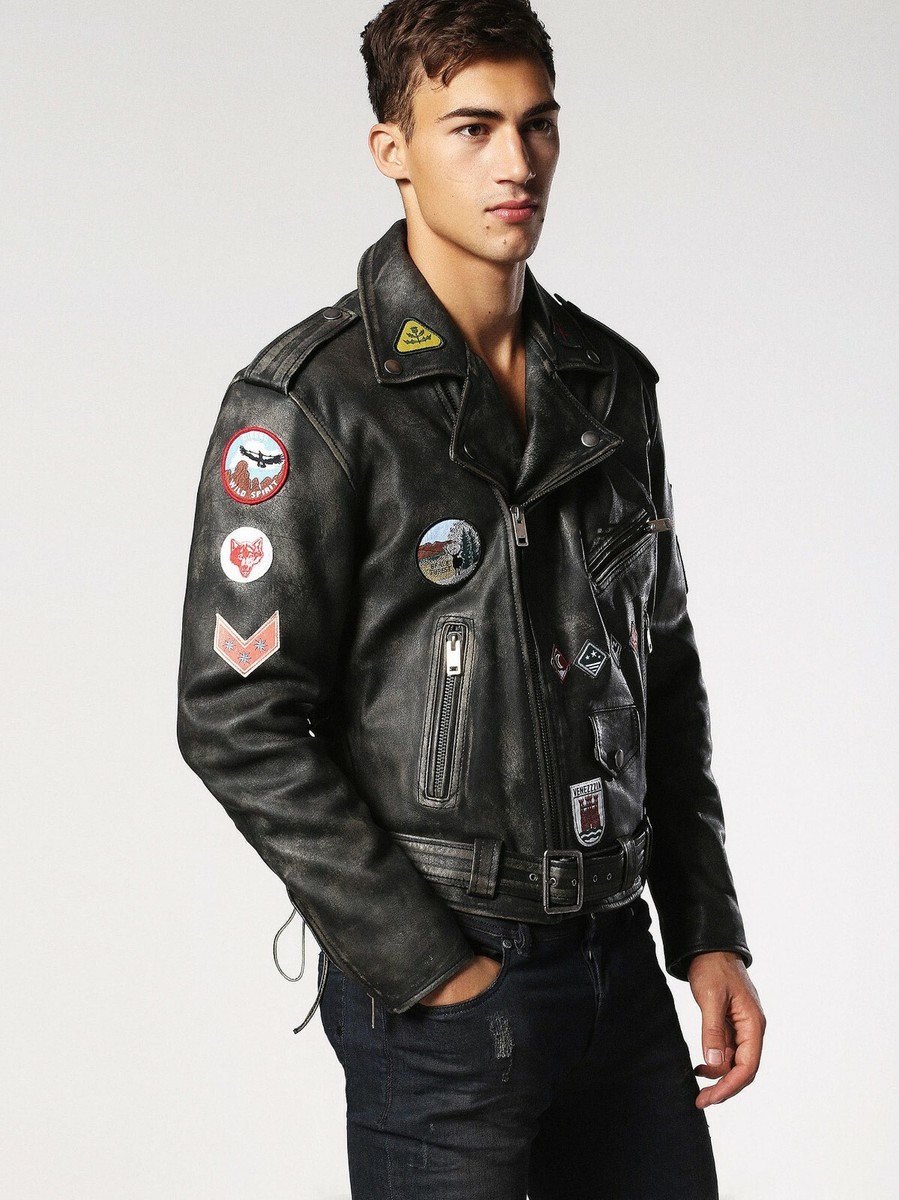 New Diesel L-AGO-ED Biker Patch Leather Jacket S M L coat New Diesel L-AGO-ED Biker Patch Leather Jacket S M L coat