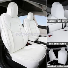 5-Seat Cover Front Rear Leather Perforated Cushion White For 17-23 Tesla Model 3