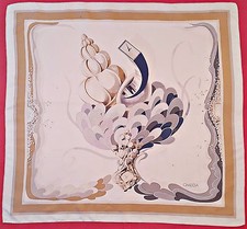 VINTAGE NICOLE MAFFEI OMEGA OROLOGI LOGO BIANCO MARRONE SETA 30" SCIARPA QUADRATA