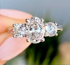 3Ct Oval Cut VVS1 Moissanite Three Stone Engagement Ring 14K White Gold Plated