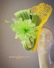 Apple Green Silk Fascinator Yellow Hat Royal Ascot Fun Kentucky Derby Del Mar