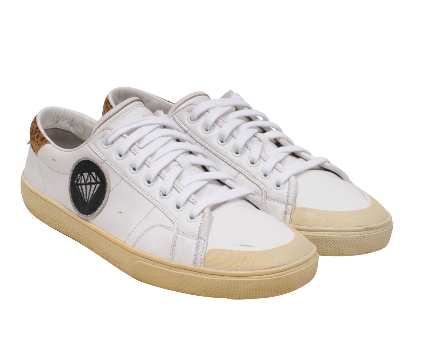 Sneaker Saint Laurent uomo Sl37 US10 43 invecchiato bianco leopardato basso rosso pizzo