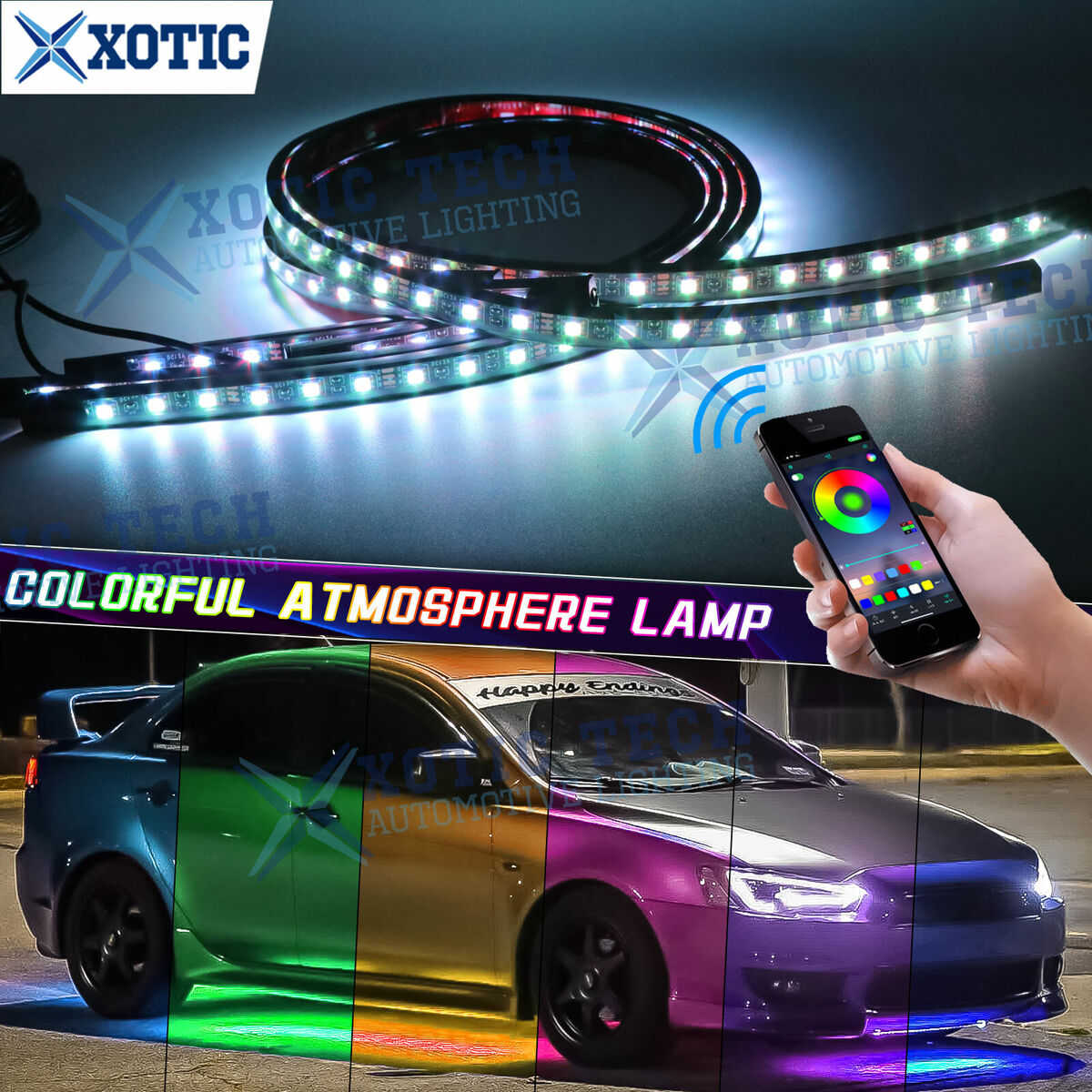 JDM RGB LED Underglow Strobe Music Light App Control For JDM RGB LED Underglow Strobe Music Light App Control For