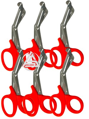 First Aid EMT Trauma Shears 7.5'' Total Length Serrated Blade Blunt 6 Pack Orange