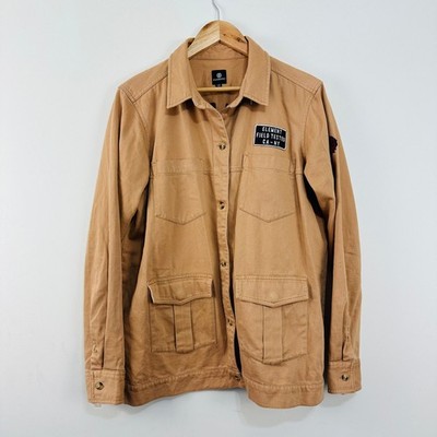Element XL Casual Shirt Tan Button-Up Embroidered Patch Cotton Workwear