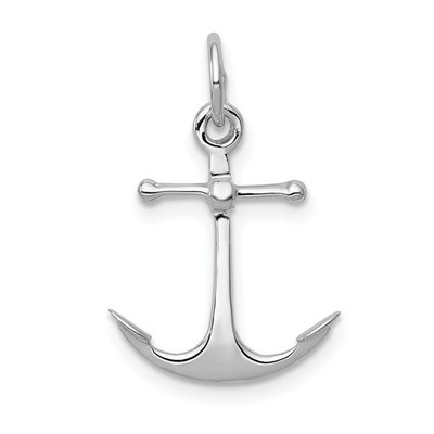 14K Weißgold massiv poliert 3-D Anker Form Charm Anhänger