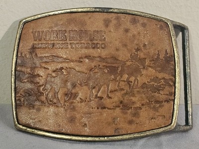 Work Horse Chewing Tobacco Leather Advertising Belt Buckle 2.75'' x 2.25'' Western