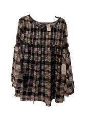 Ladies Size S 4-6 Black & White Ruffle Edge Peasant Top Boho flutter sleeve NWT