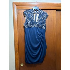 Juno Dress Collection XL Navy Blue Lace Sequin Draped Cocktail Evening Dress