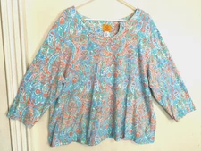Ruby Rd Womens Blouse 3X Plus Paisley Embellished Shirt Top 3/4 Sleeve Boho