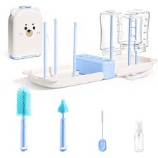 7-in-1 Travel Baby Bottle Cleaner Brush Set Drying Rack Case Blue