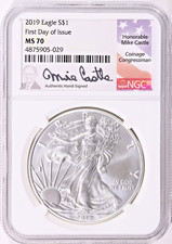 2019 (P) American Silver Eagle First Day Of Issue NGC MS 70 Mike Castle SIGNED