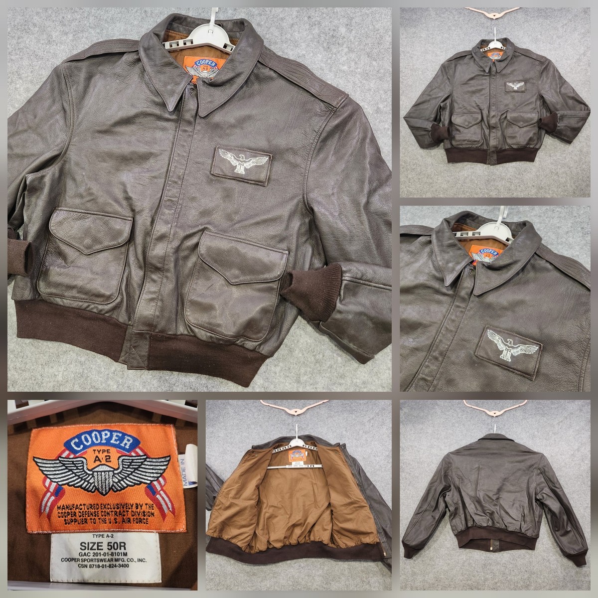 Vintage Cooper Type A-2 Leather Jacket Mens 50R Brown Bomber Air