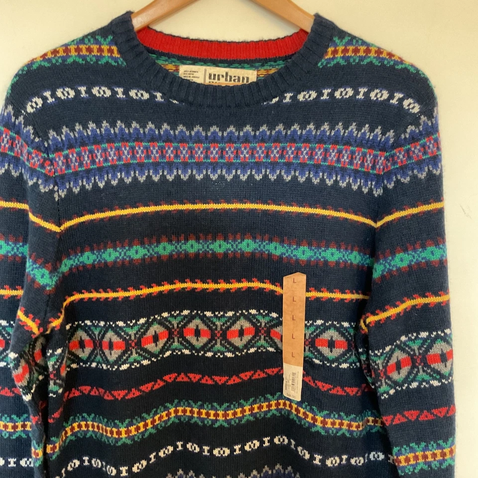 Suéter Urban Pipeline Fair Isle Mezcla Lana Para Hombre L Cuello Redondo Azul Marino Y2K Retro Patín Foto 2 de 4