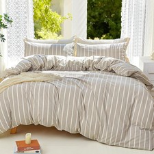 Striped Duvet Cover Set 100 Washed Cotton Linen Like Super Soft Breathable