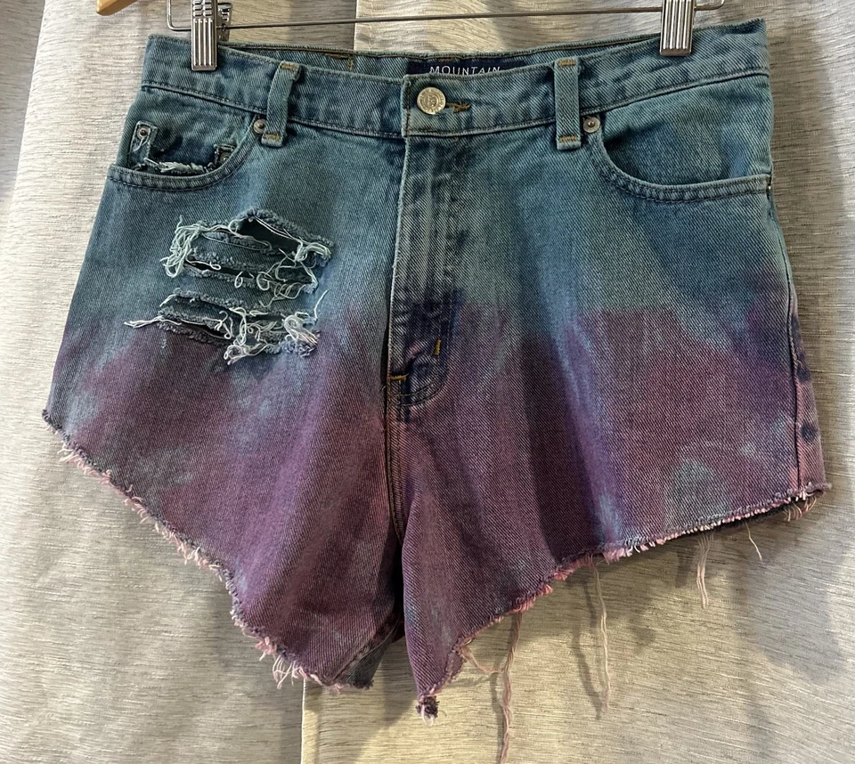 Vintage Mountain Lake Ombre Demin Shorts Raw Hem Distressed Size 8 Reworked - Image 2 of 4