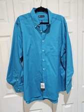 Chaps Classic Fit Twill Solid Blue Wrinkle Resistant Men's Dress Shirt 17-17.5  