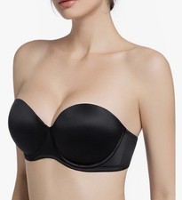Women's Push Up Strapless Bra Thick Padded Underwire Convertible 34C Black