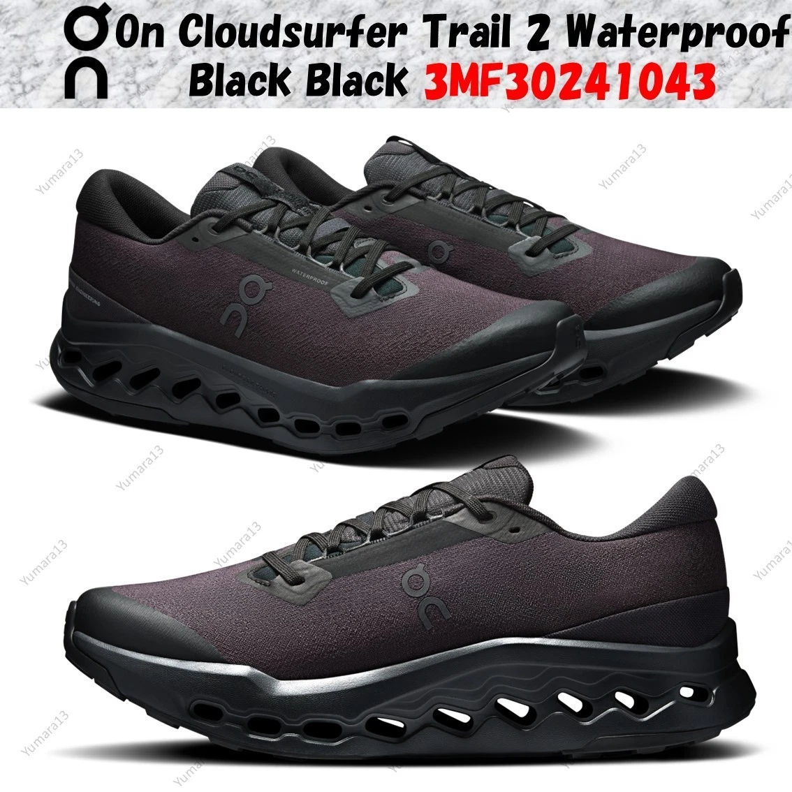 On Cloudsurfer Trail 2 Waterproof Black Black 3MF30241043 Men's Size