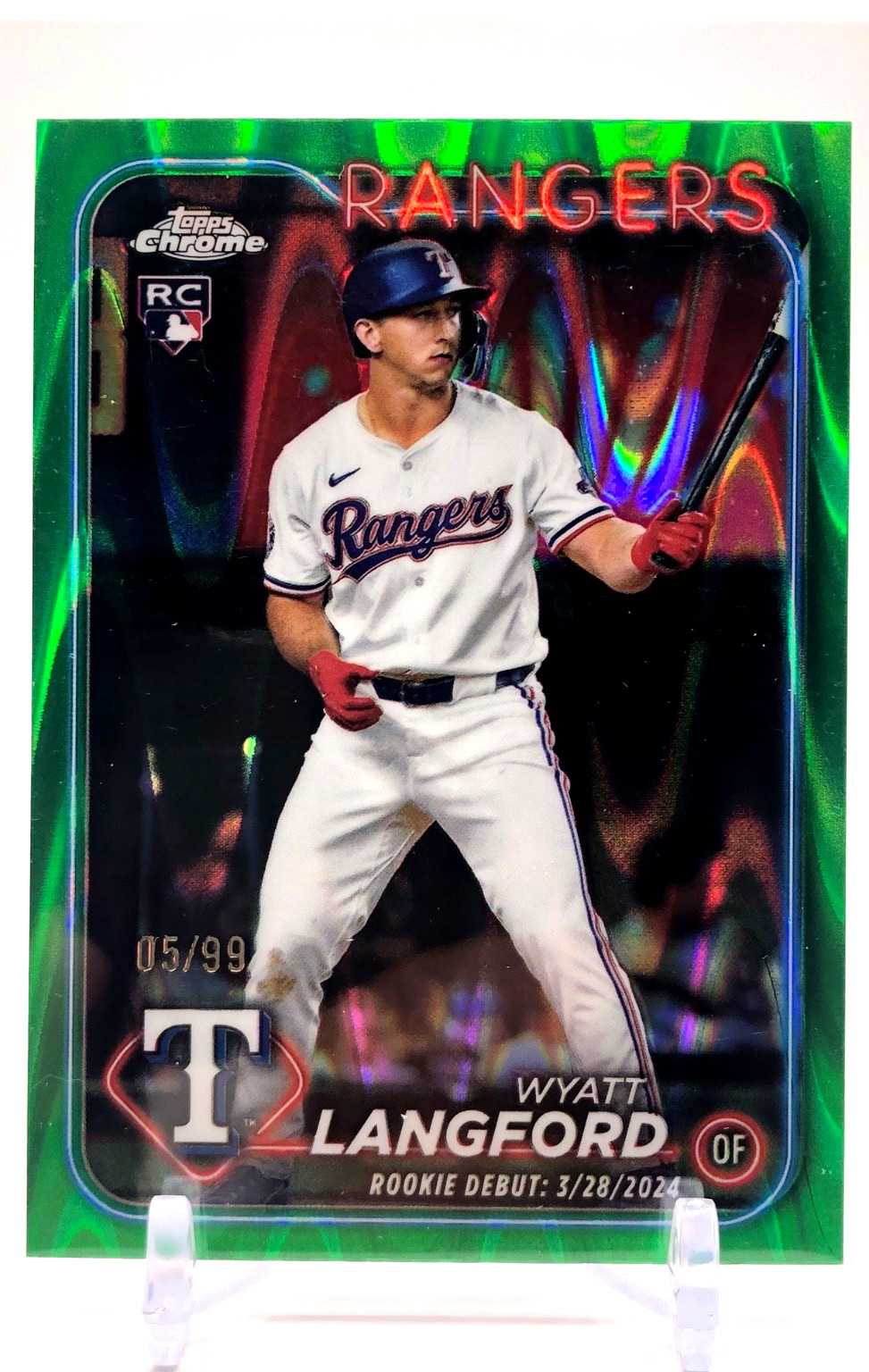 2024 Topps Chrome Update Wyatt Langford #USC37 Green RayWave Refractor RC /99