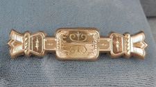 Antique Victorian Gold-Tone Bar Brooch with Quatrefoil Center