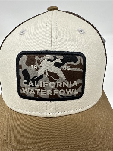 California Waterfowl Trucker Hat Camo Patch Mesh Back Brown White Outdoor Cap - Picture 2 of 9