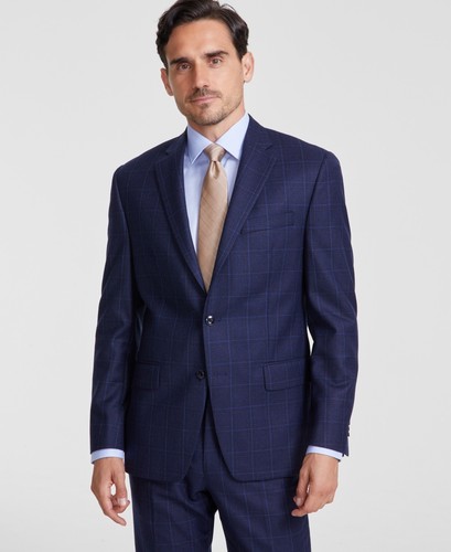 Michael Kors Mens Classic fit Suit Jacket Blazer 46 R Blue Plaid Stretch