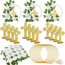 48 Pcs Baptism Centerpiece First Communion Table Decoration 12 Wood Cross 12 Flo