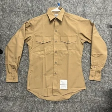 Defense Logistics Agency Button Up Mens 15 34/35 Beige Perfect Fit Collared