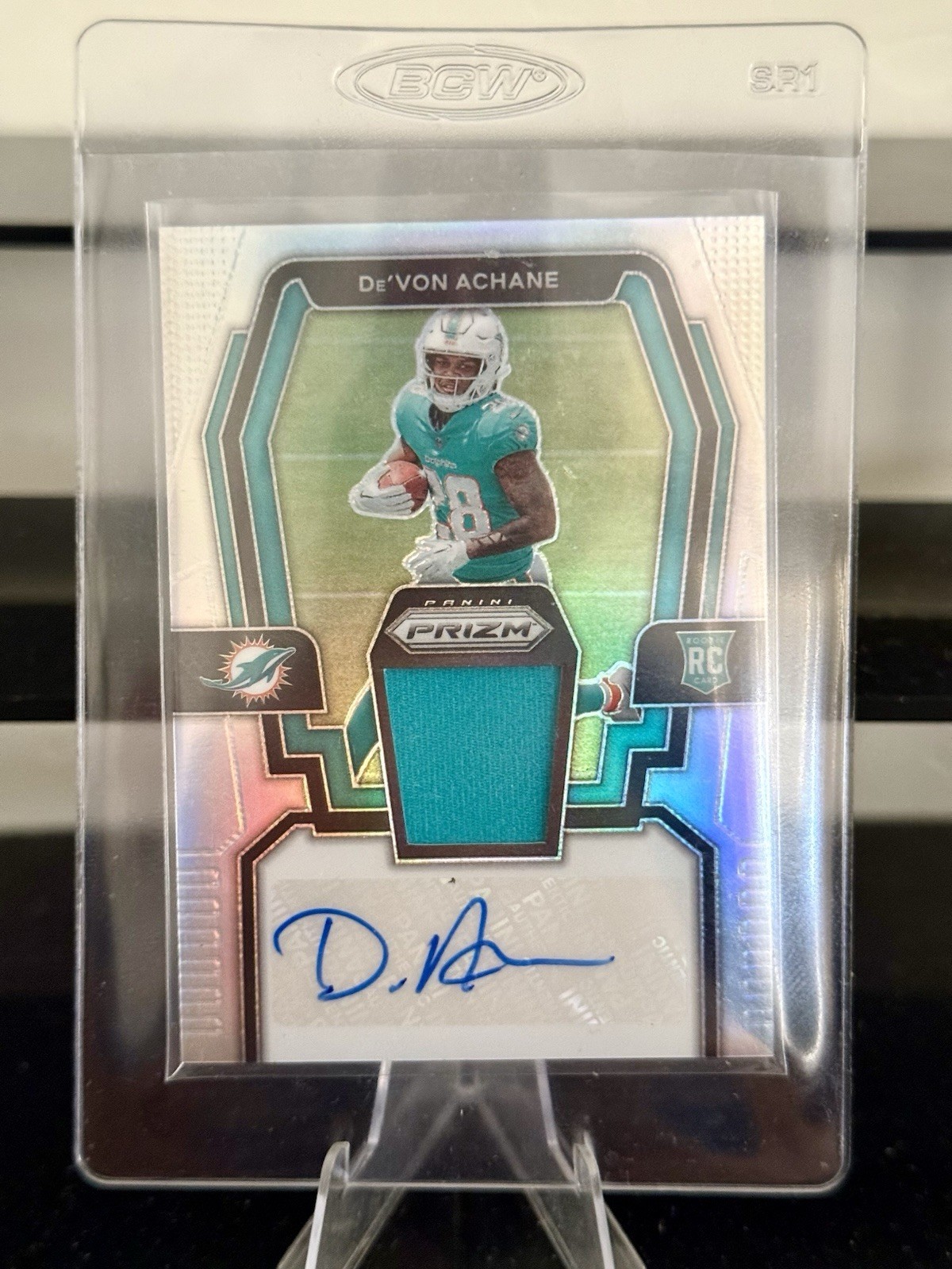 2023 Panini Prizm DE’VON ACHANE True Silver Rookie Patch Auto /99 SP SSP Rare!