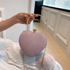 Evening Clutch Bag Womens Lady Bag Shiny Handbag Heart Shape Fashion Chain Bag