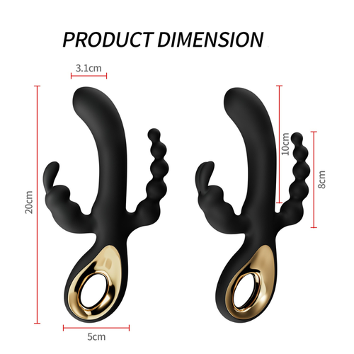 Dildo Vibrator 3-in-1 with G-Spot, Clitoris, Anal, USB Rechargeable, Dual Motors - Picture 4 of 48