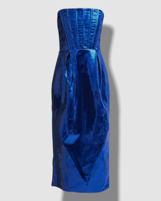 Bronx and Banco Strapless Sequin Corset Midi Dress, Indigo, Women's, M, Cocktail & Party Wedding Guest Dresses Strapless Dresses