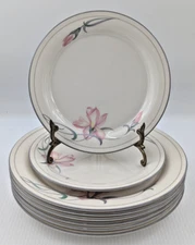 Lenox Iris on Grey Dinner Plate and Salad Plate Set of 8 Plates USA