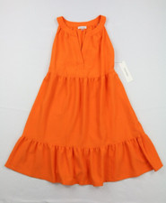 Calvin Klein  Womens Dress Sleeveless Henley Textured Slab Unlined Orange Sz 8