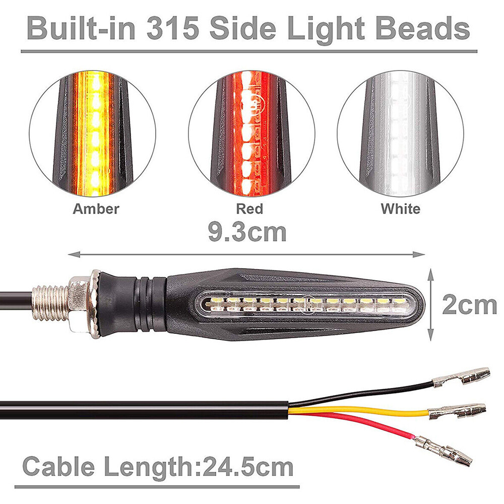 4x Frecce LED Flowing Per Moto - 24 LED, DRL Bianco, Rosso Stop, Giallo, 12V, 10mm - Foto 3