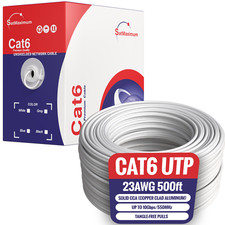 White CAT6 Ethernet Cables 500ft UTP 23AWG Solid CCA Pull Box