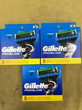 3 New Gillette Proglide Razor Blade Refills - 8 Cartridges Each Package