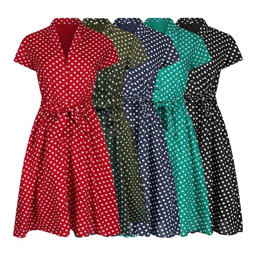 1940 WW2 LANDGIRL VINTAGE STYLE POLKA DOT BELTED SHIRT DRESS BNWT ALL SIZES - Picture 2 of 16