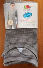 Fruit of the Loom Women's Eversoft GRAY Waffle Crew Shirt Thermal Top Base Layer