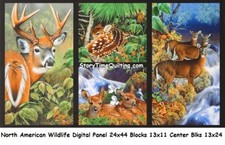 North American Wildlife Panel cotton quilt fabric Kaufman Deer Family Buck Doe