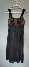 Vtg Lorraine Black Nylon Sheer Mesh Lace Sissy Lingerie Midi Nightgown 36 Medium