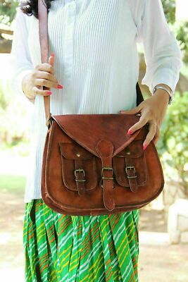 Women's Vintage Handmade Natural Pure Goat Leather Messenger Crossboby Bag Purse