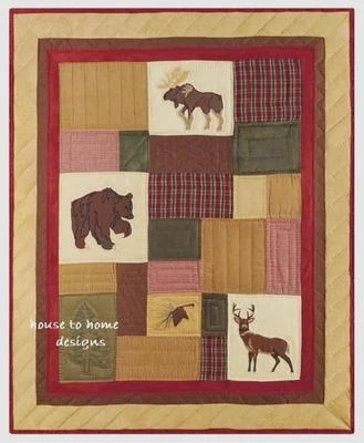 BIG SKY 50 x 60 QUILT THROW : LODGE BEAR DEER MOOSE LOG CABIN BLANKET - Image 1 of 2
