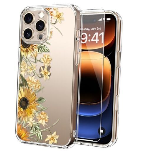 for iPhone 16 Pro Max Case with Screen Protector  Sunflowers and Yellow Floral