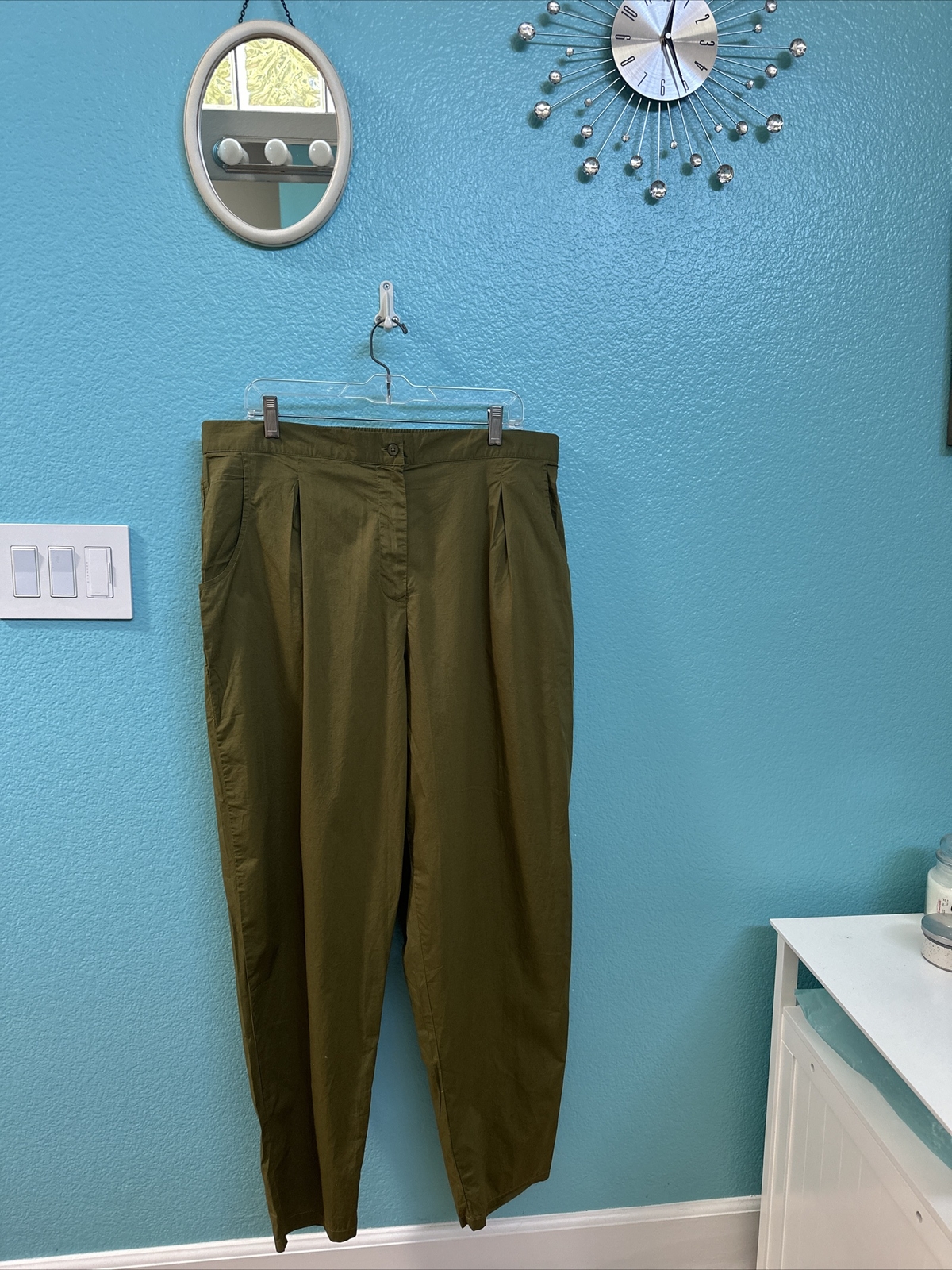 NWTs GUDRUN SJÖDEN OLIVE Cotton Relaxed Marigold Trousers Front Pockets Size XL