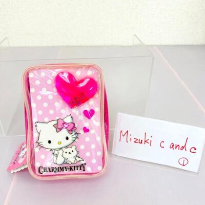 Sanrio Charmmy Charmy Kitty Pouch Pink Vinyl Heart Dot White Cat Cosme Lip Japan